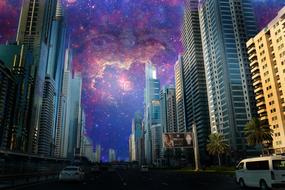 The Eyes Of God above modern city, digital art