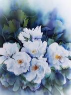 watercolour painting of blue flowers