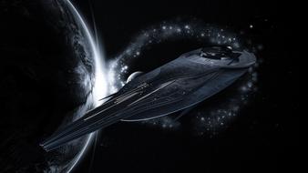 spaceship at planet, digital fantasy art