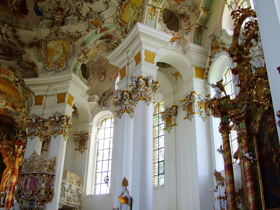 Beautiful and colorful Pilgrimage Church of Wies in Schwangau, Bavaria, Germany