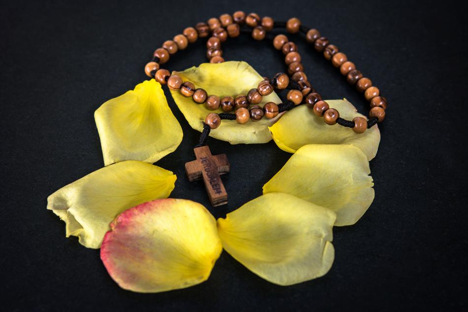 Rosary Prayer Chain and flowers