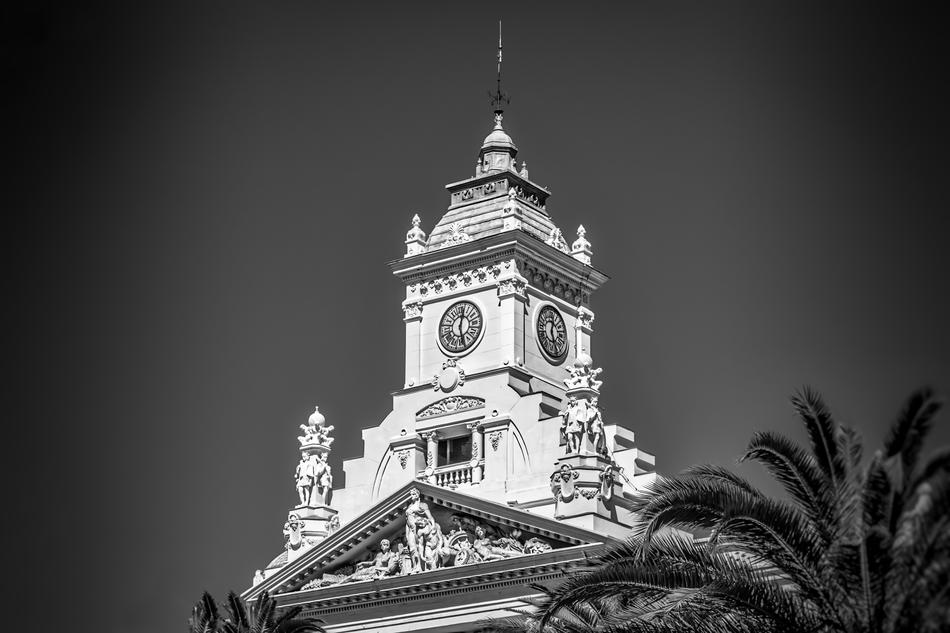 church tower in black and white background