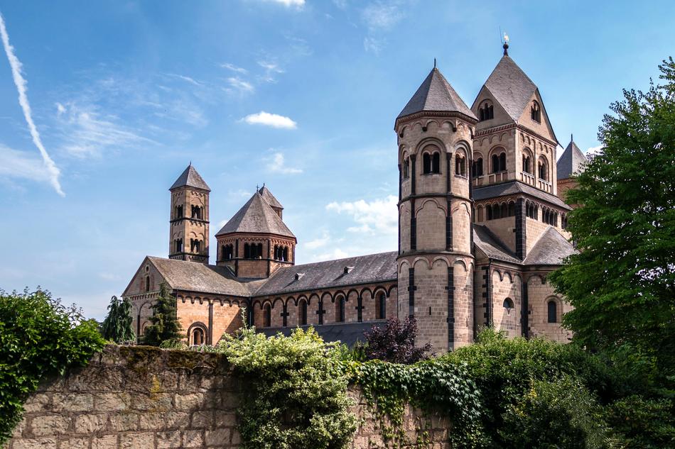 Beautiful monastery of Maria Laach, among the green plants