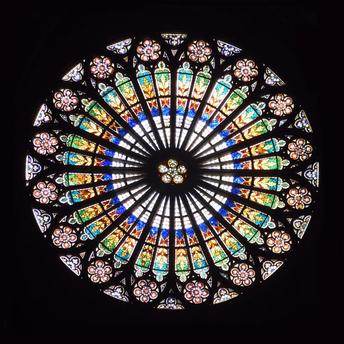 Stained Glass Rosette in Cathedral, france, strasbourg