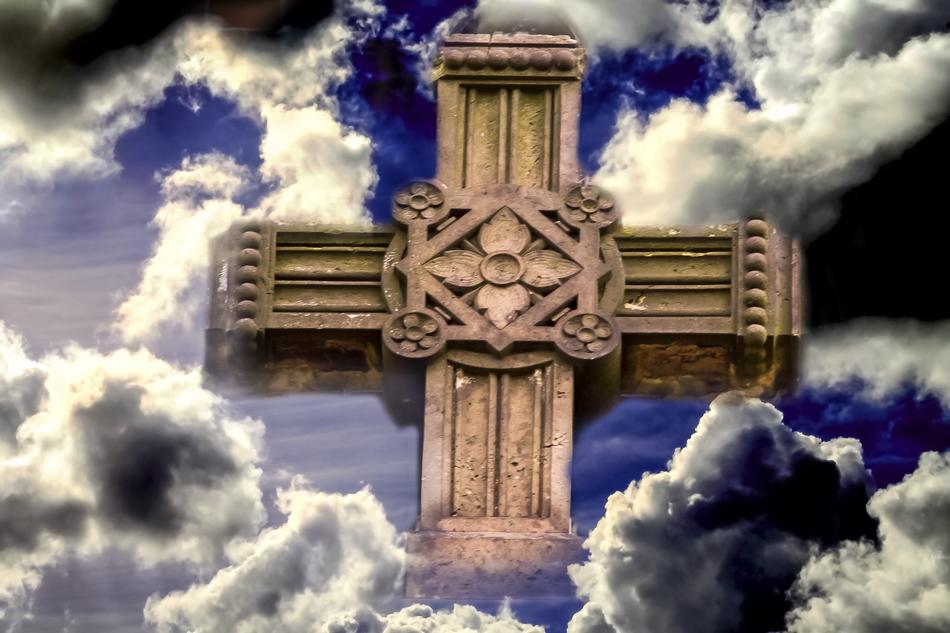 large relief cross in the clouds