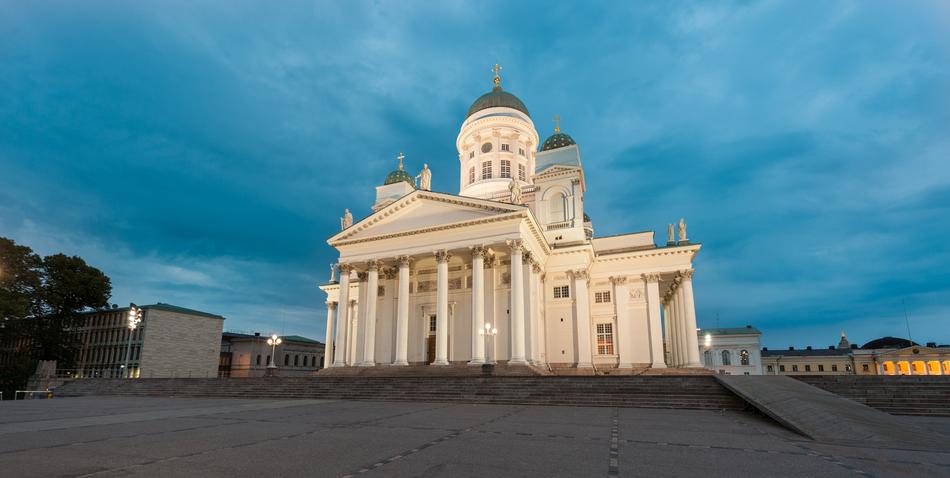 famous cathedral on square in Helsinki, Finland