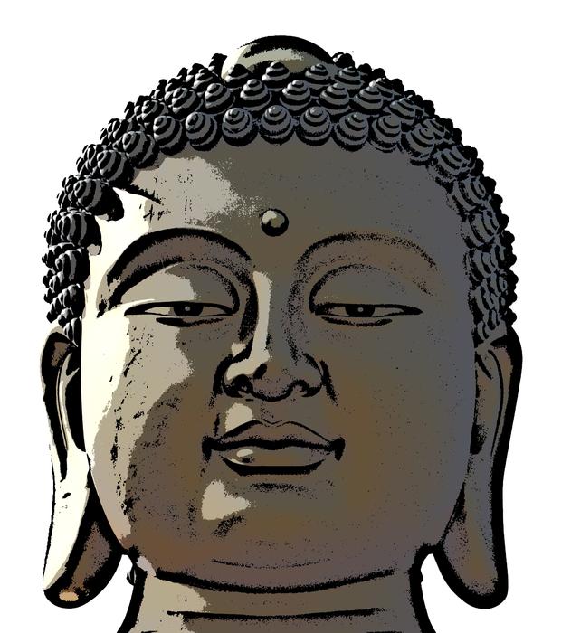 Beautiful drawing of the head of the Buddha, in light