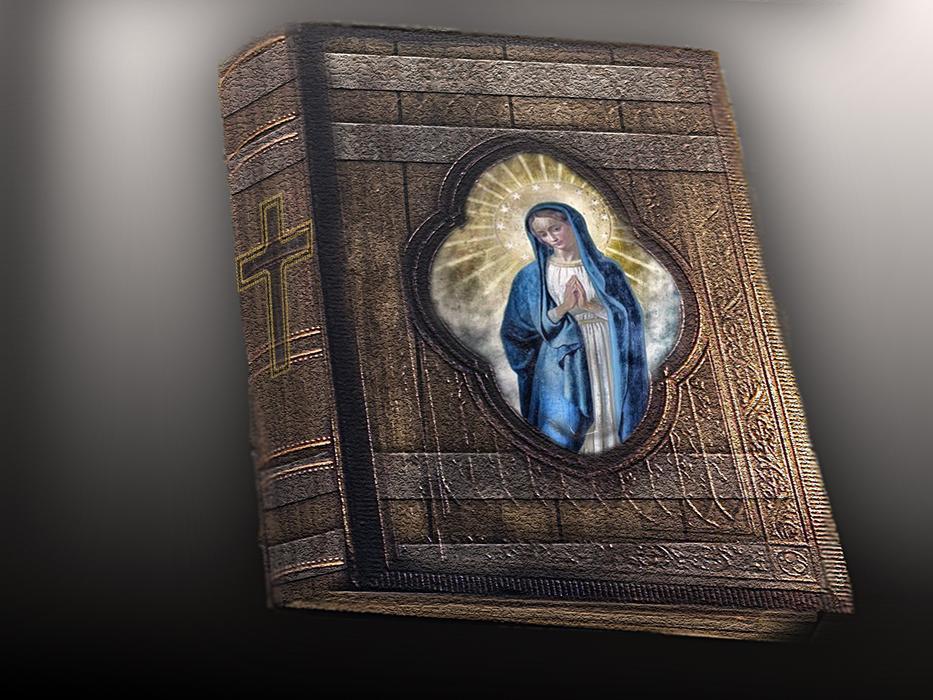 the image of the virgin mary on the book