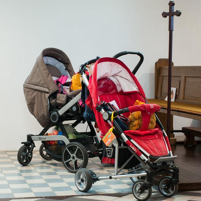 Baby Carriage and Church Cross