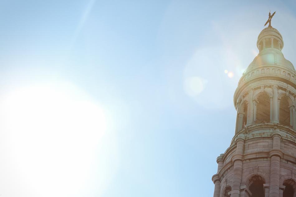 church bell tower in sunny day