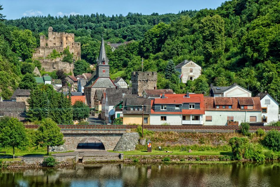 town near the river and forest in germany