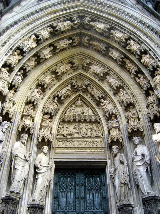 Beautiful and decorated Cologne Cathedral with statues in Germany