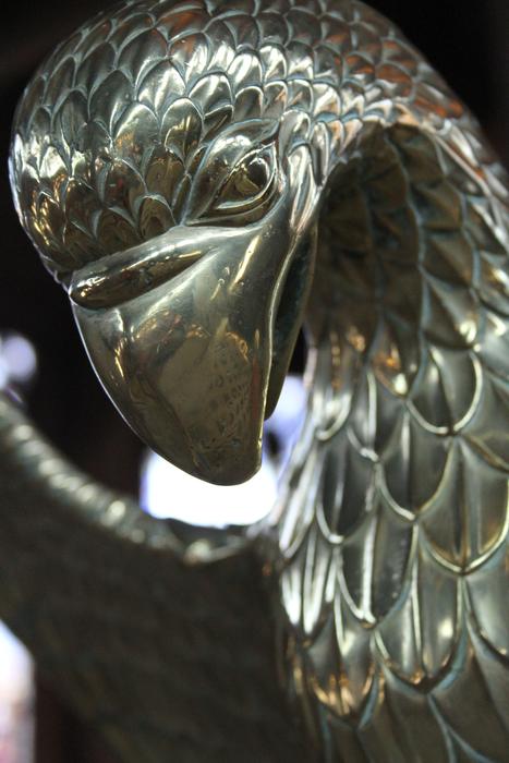 Close-up of the beautiful, colorful and shiny silver bird sculpture