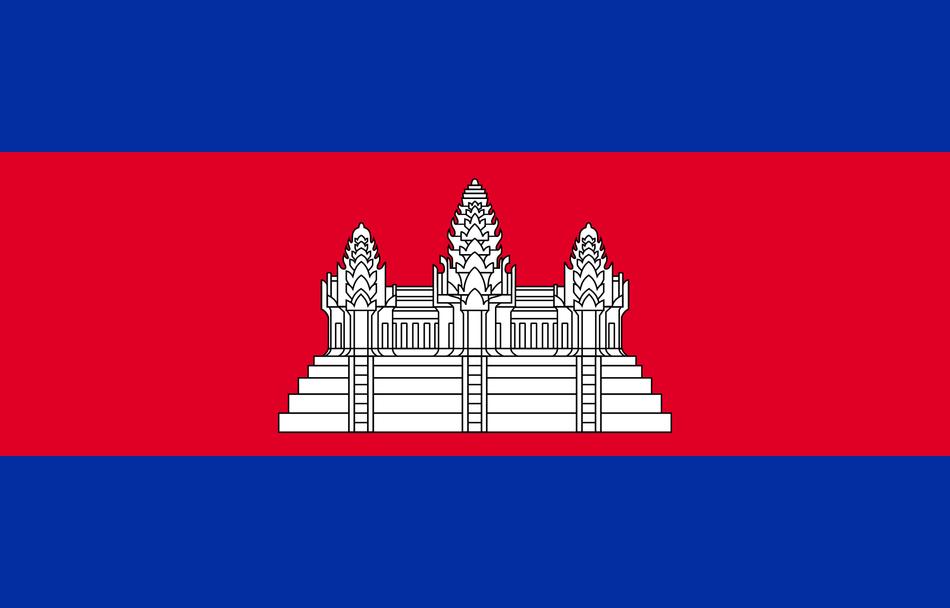 Beautiful, blue and red flag of Cambodia with white Angkor Vat emble