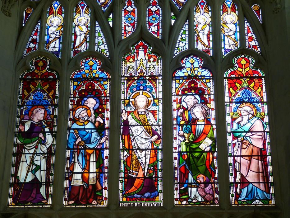 Beautiful and colorful stained glass in the church in England, United Kingdom