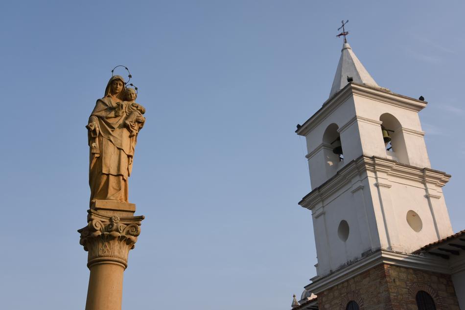 Virgin Mary statue and Ashnya chapel in Santos, Brazil