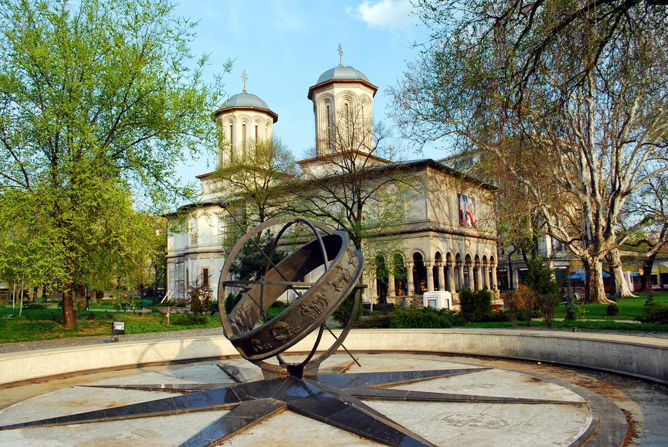sculpture on the square in front of the church in romania