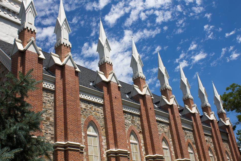 Beautiful brick church with white spires