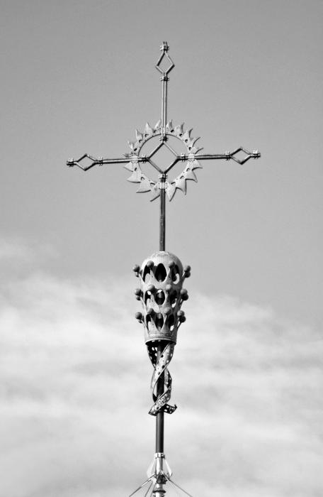 cross with ornament in black and white background