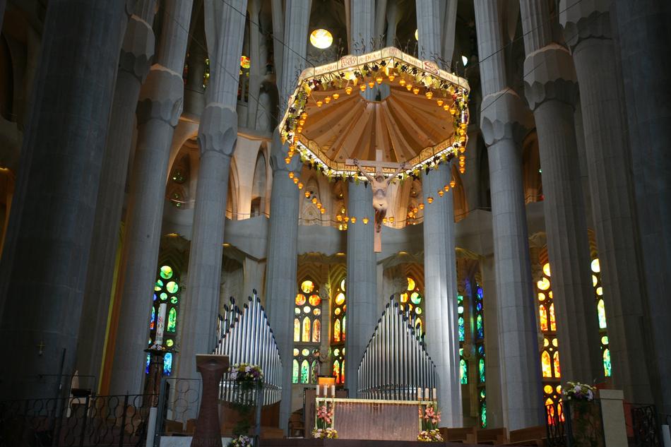 chandelier as a canopy in the interior of the church