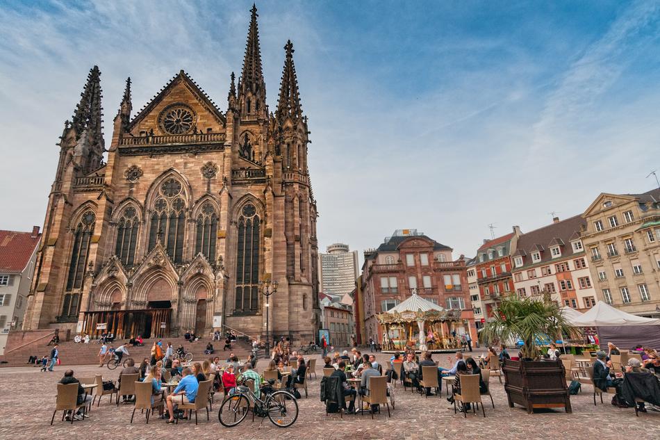 Cathedral in the historic center in Muhlhausen, Germany