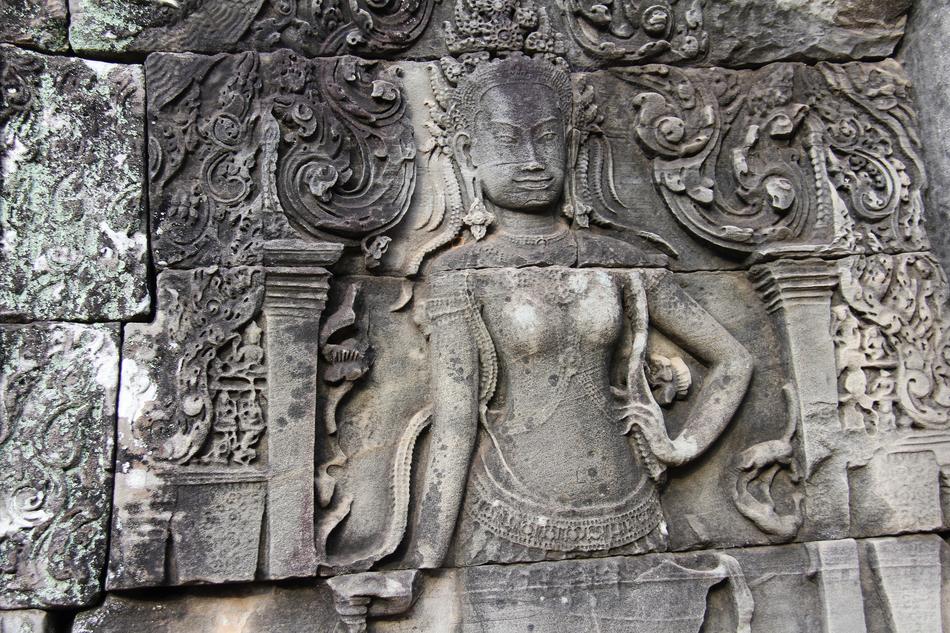 Beautiful stone carving on the Bayon Temple in Cambodia