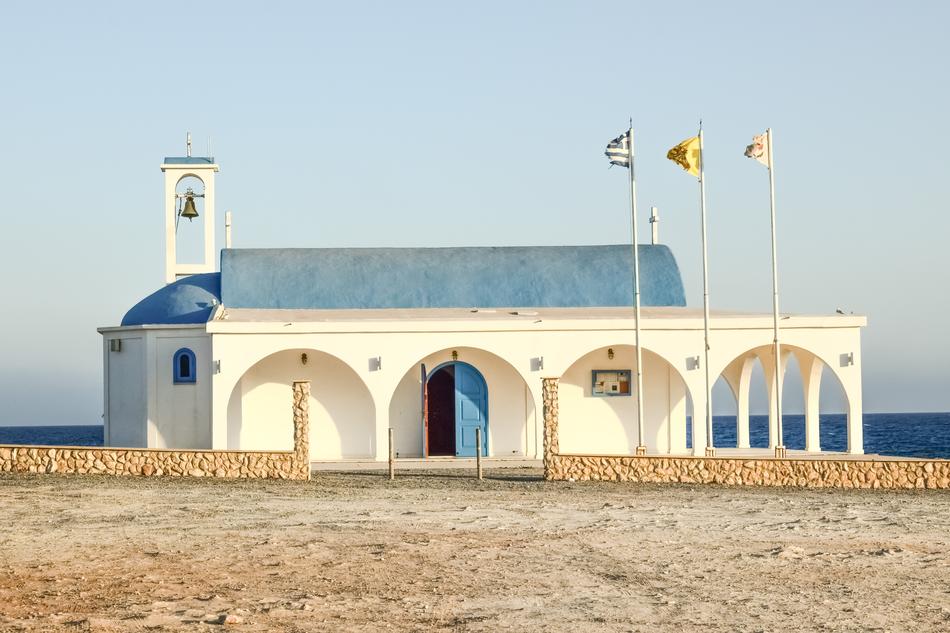 flags near the orthodox church in cyprus