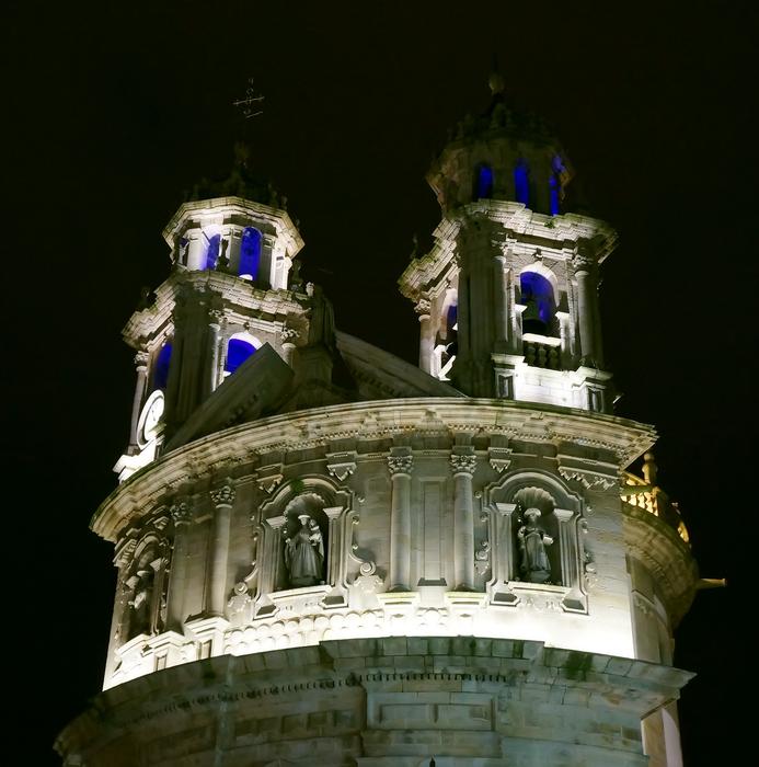 night illumination of the tower in pontevedra, Spain