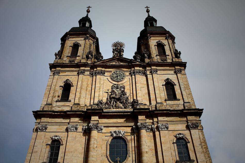facade of the basilica with two towers