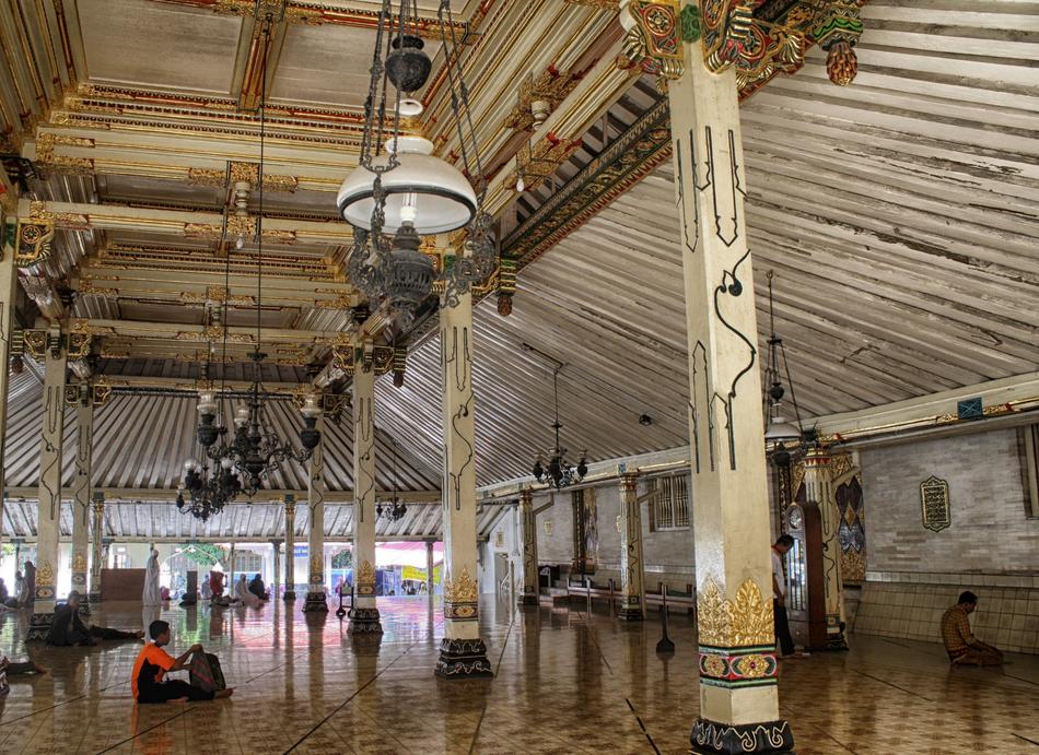 Interior of the beautiful temple with columns, in Indonesia