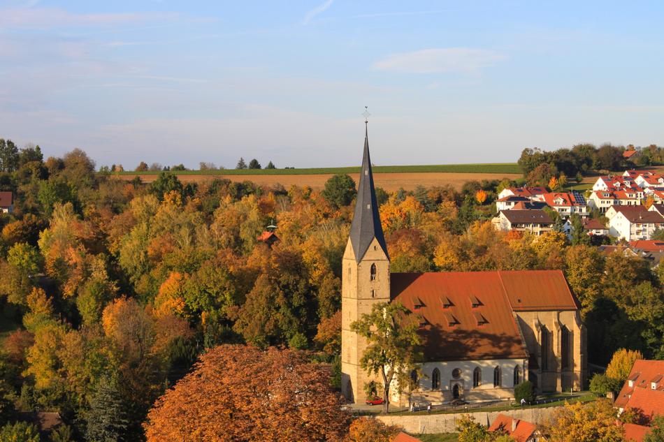 church near the autumn forest
