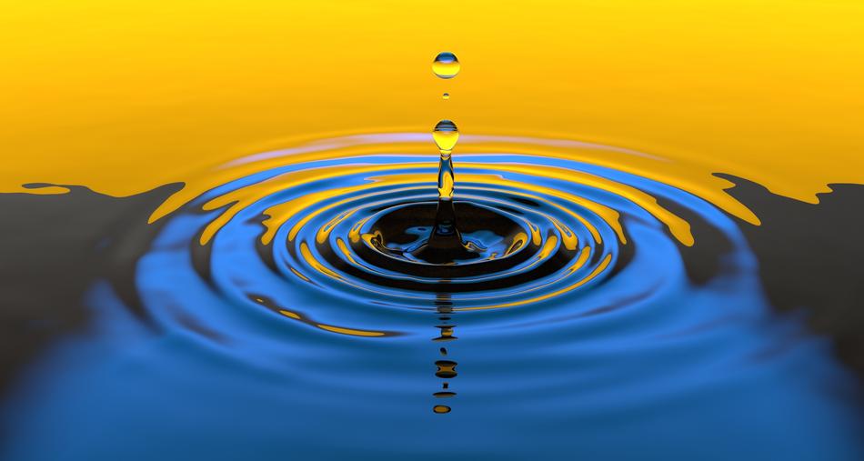 Water Drop, blue and yellow background
