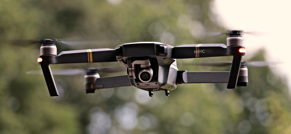 quadrocopter flies over the trees