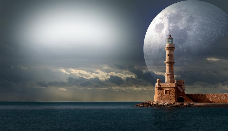 lighthouse on the futuristic background