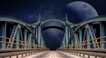 mars in the sky over the bridge at dusk