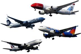 image of four tourist airplanes on a white background