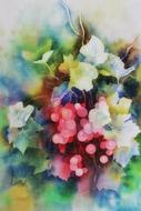 viburnum berries, watercolor painting