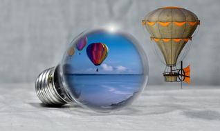 image of hot air balloons in an electric bulb