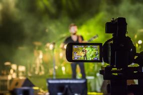 musician on monitor of Tv Camera and on stage
