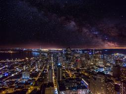 San Francisco night skyline with starry sky