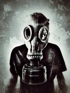 person in Gas Mask at Grunge background