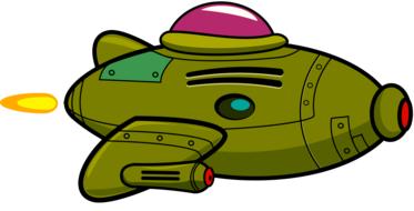 spaceship, green cartoon rocket