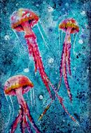 watercolour painting with jellyfish