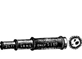 Black and white drawing of the beautiful telescope for only 1 dollar, clipart