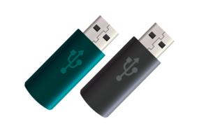 Blue and black USB sticks, at white background, clipart