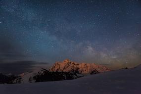 snowfall over Mountains at night