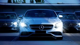 lux Car Mercedes with bright headlights