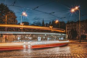 Tram At Night in Prague