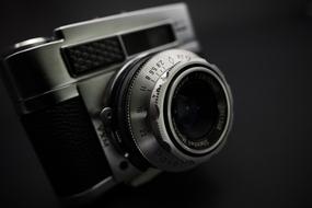 Black and white photo of the beautiful, retro, old camera with the numbers