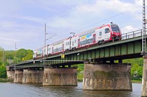 electric locomotive on Mosel Bridge at summer, luxembourg